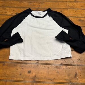 PINK‎ Victoria's Secret Long Sleeve Baseball Tee White Black Cropped XL
